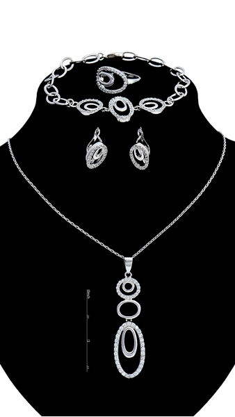 Picture of Purchase Platinum Plated Cubic Zirconia 4 Pieces Jewelry Sets