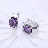 Picture of Long Lasting Platinum Plated Purple Huggies Earrings