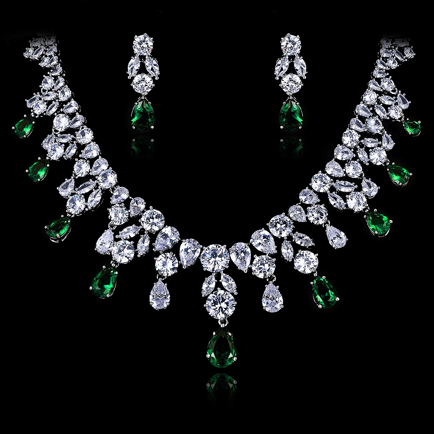Cubic Zirconia Luxury Necklace And Earring Sets 1JJ054501S
