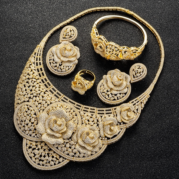 Picture of Unusual Flowers & Plants Gold Plated 4 Piece Jewelry Set
