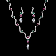 Picture of Charming Colorful Cubic Zirconia Necklace and Earring Set As a Gift