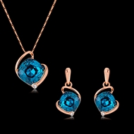 Picture of Good Artificial Crystal Rose Gold Plated Necklace and Earring Set