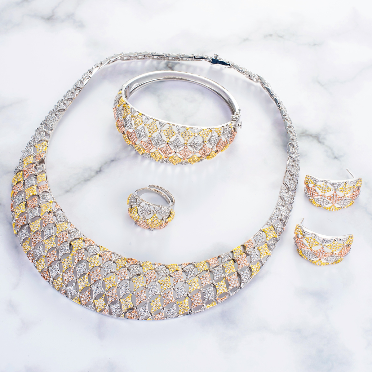 Unique Cubic Zirconia White 4 Piece Jewelry Set