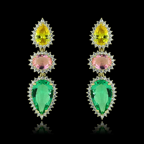 Picture of Nice Cubic Zirconia Colorful Dangle Earrings
