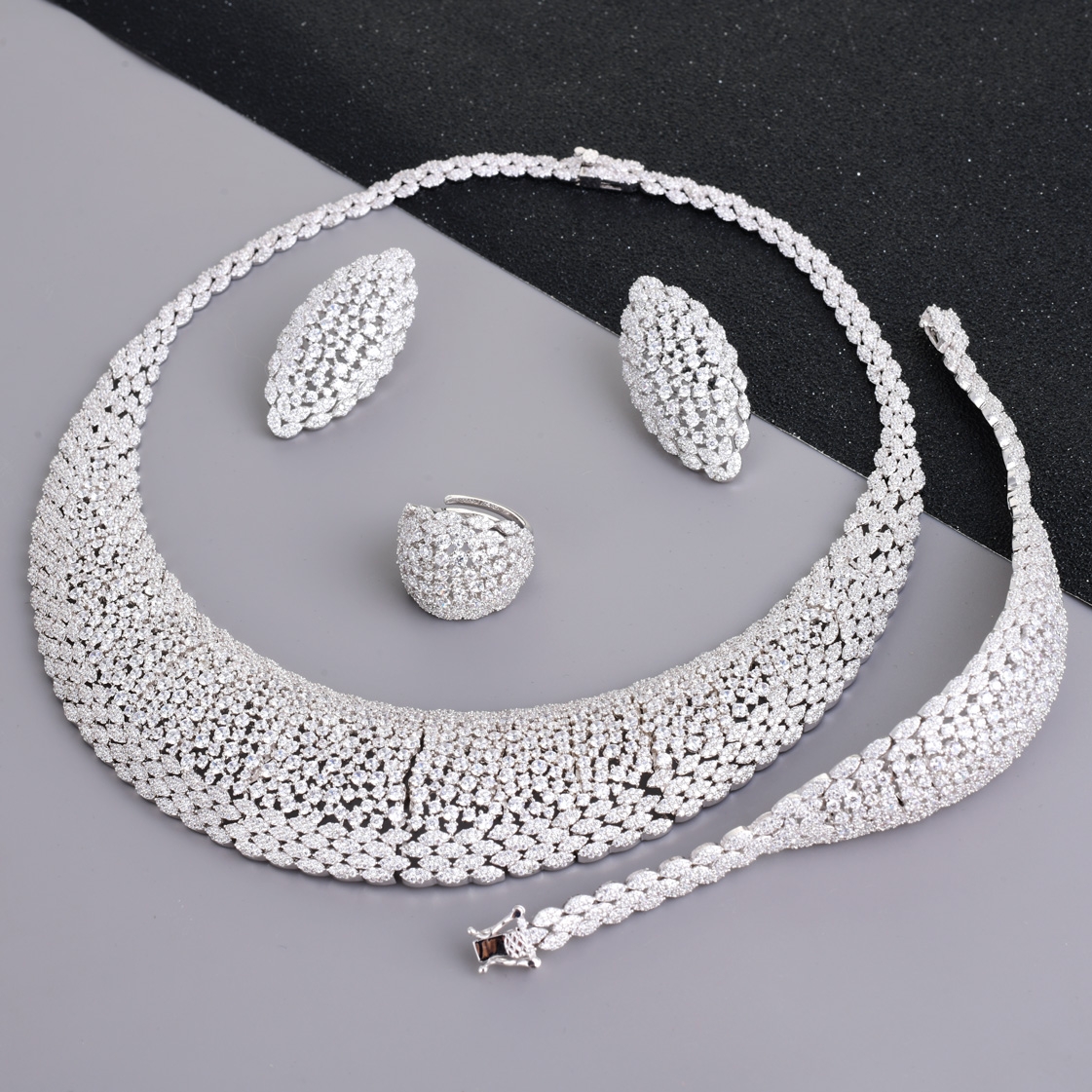 Distinctive White Copper or Brass 4 Piece Jewelry Set of Original Design