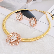 Show details for Dubai Multi-tone Plated Necklace and Earring Set with Beautiful Craftmanship