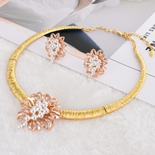 Show details for Dubai Multi-tone Plated Necklace and Earring Set with Beautiful Craftmanship