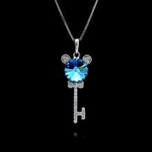 Show details for Nice Platinum Plated Blue Pendant Necklace