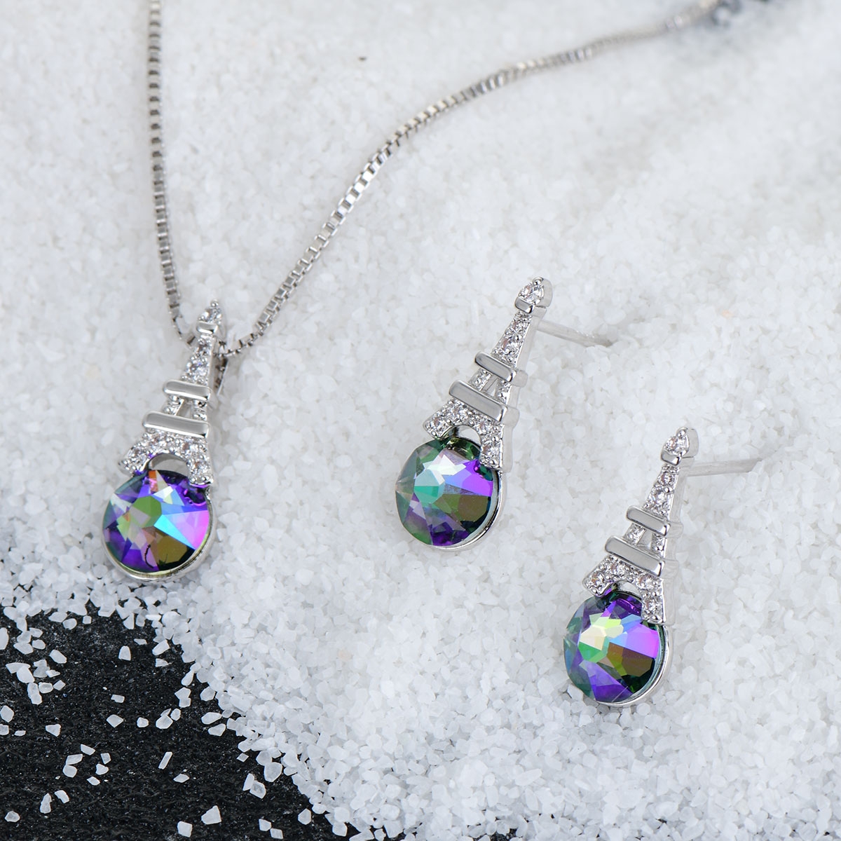 Purchase Platinum Plated Swarovski Element Necklace and Earring Set ...