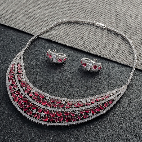Picture of Unusual Big Platinum Plated Necklace and Earring Set