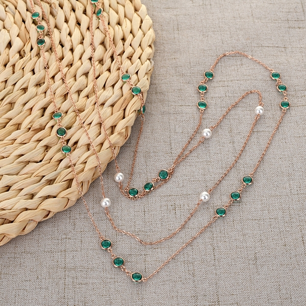 Picture of New Season Green Artificial Pearl Long Chain Necklace Factory Direct