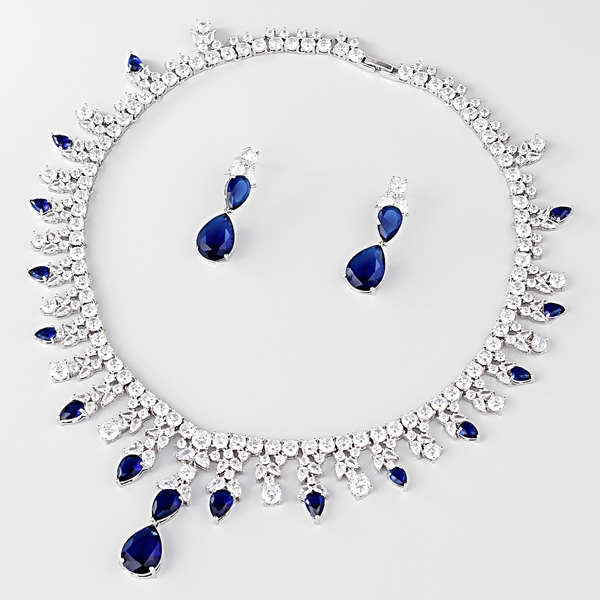 Picture of Beautiful Cubic Zirconia Blue 2 Piece Jewelry Set