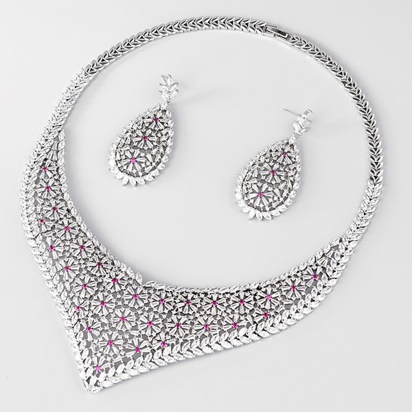 Picture of Fashionable Big Platinum Plated 2 Piece Jewelry Set
