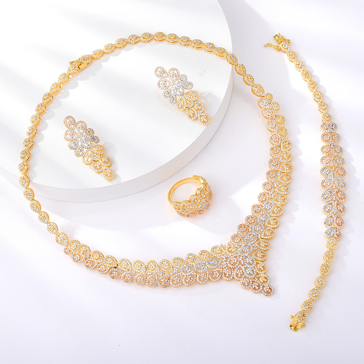 Reasonably Priced Gold Plated Cubic Zirconia 4 Piece Jewelry Set from