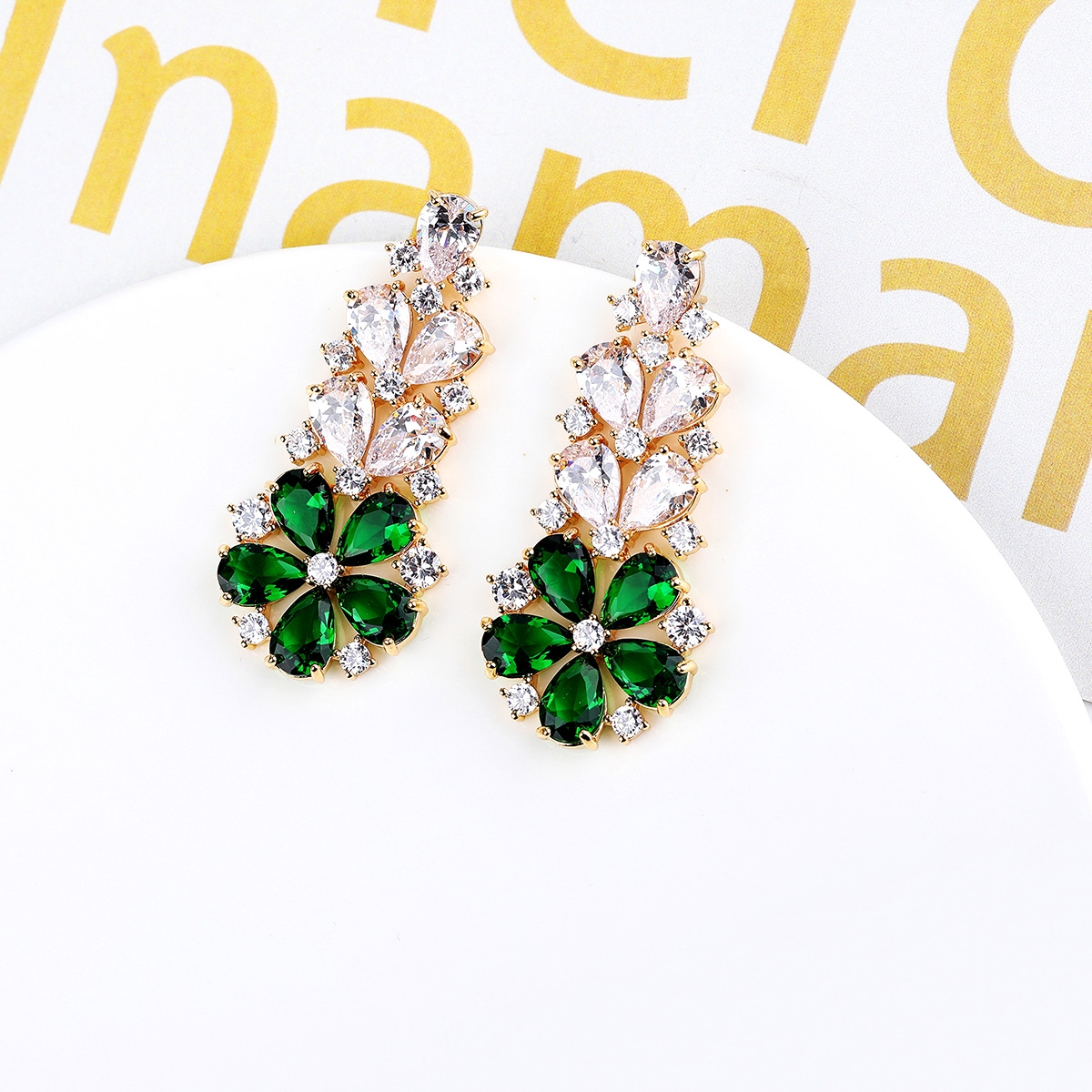 Low Price Gold Plated Green Dangle Earrings