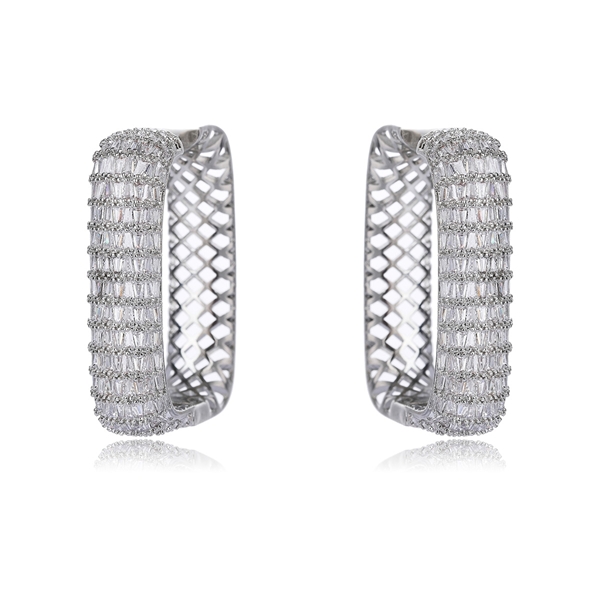 Picture of Featured White Platinum Plated Big Hoop Earrings with Full Guarantee