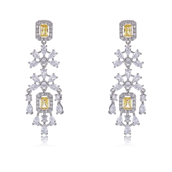 Picture of Good Cubic Zirconia Platinum Plated Dangle Earrings