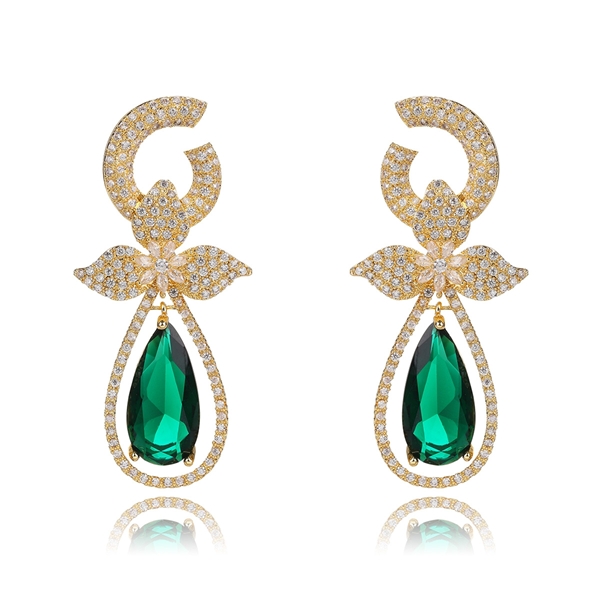Picture of Nickel Free Gold Plated Green Dangle Earrings with Easy Return