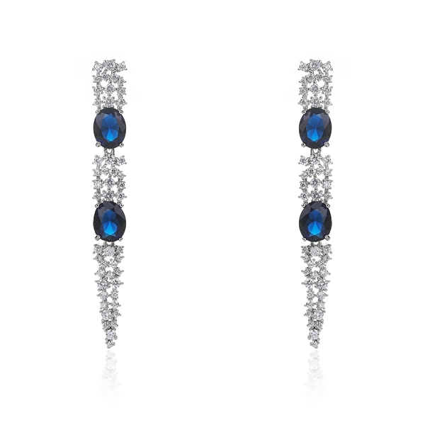 Picture of Featured Blue Platinum Plated Dangle Earrings with Full Guarantee