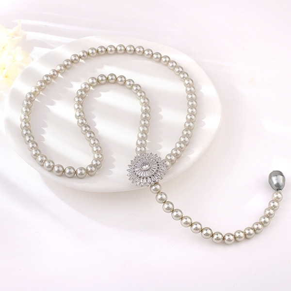 Picture of Beautiful Artificial Pearl Platinum Plated Y Necklace