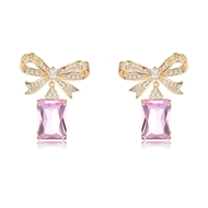 Picture of Fashion Cubic Zirconia Pink Dangle Earrings