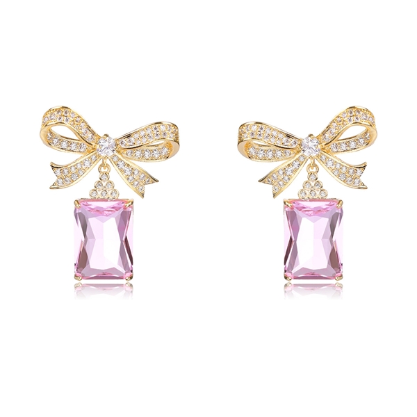 Picture of Fashion Cubic Zirconia Pink Dangle Earrings