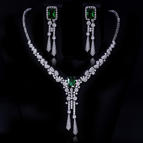 Picture of Shop Platinum Plated Green 2 Piece Jewelry Set with Wow Elements