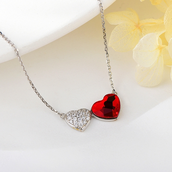 Picture of 925 Sterling Silver Love & Heart Pendant Necklace in Flattering Style