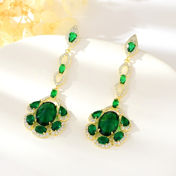 Picture of Eye-Catching Green Big Dangle Earrings for Ladies