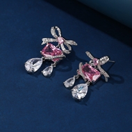 Picture of Nice Cubic Zirconia Pink Dangle Earrings