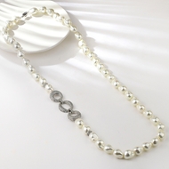 Show details for Popular  shell pearlPlatinum Plated Long Chain Necklace