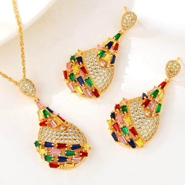 Picture of Bling Geometric Cubic Zirconia 2 Piece Jewelry Set