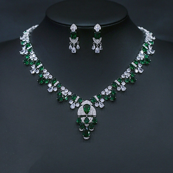 Picture of Fashion Cubic Zirconia Green 2 Piece Jewelry Set