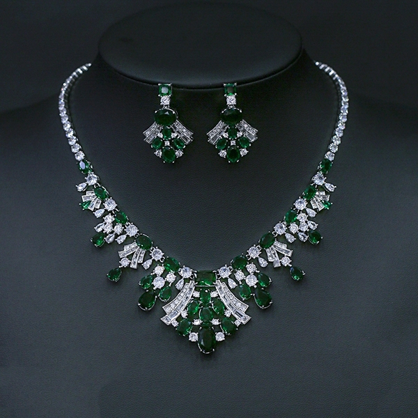 Picture of Buy Platinum Plated Green 2 Piece Jewelry Set with Price