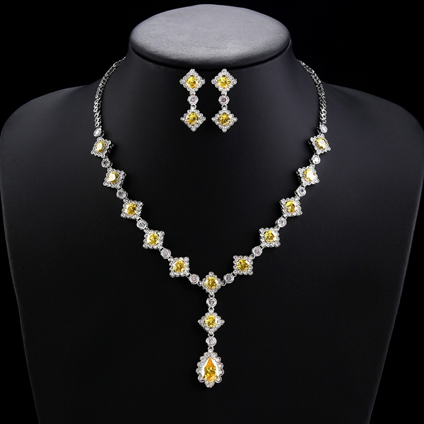 Picture of Fancy Geometric Platinum Plated 2 Piece Jewelry Set