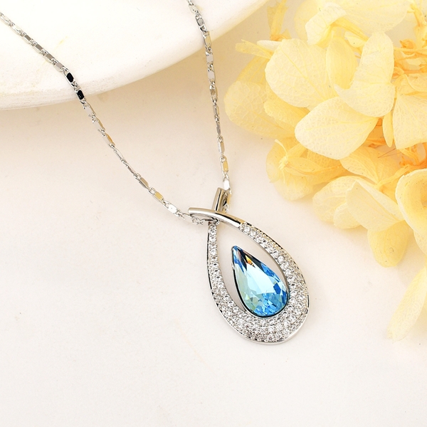 Picture of Featured Blue Platinum Plated Pendant Necklace with Full Guarantee